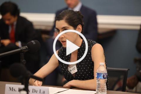 Ms. de la Bruyere speaks at the meeting.